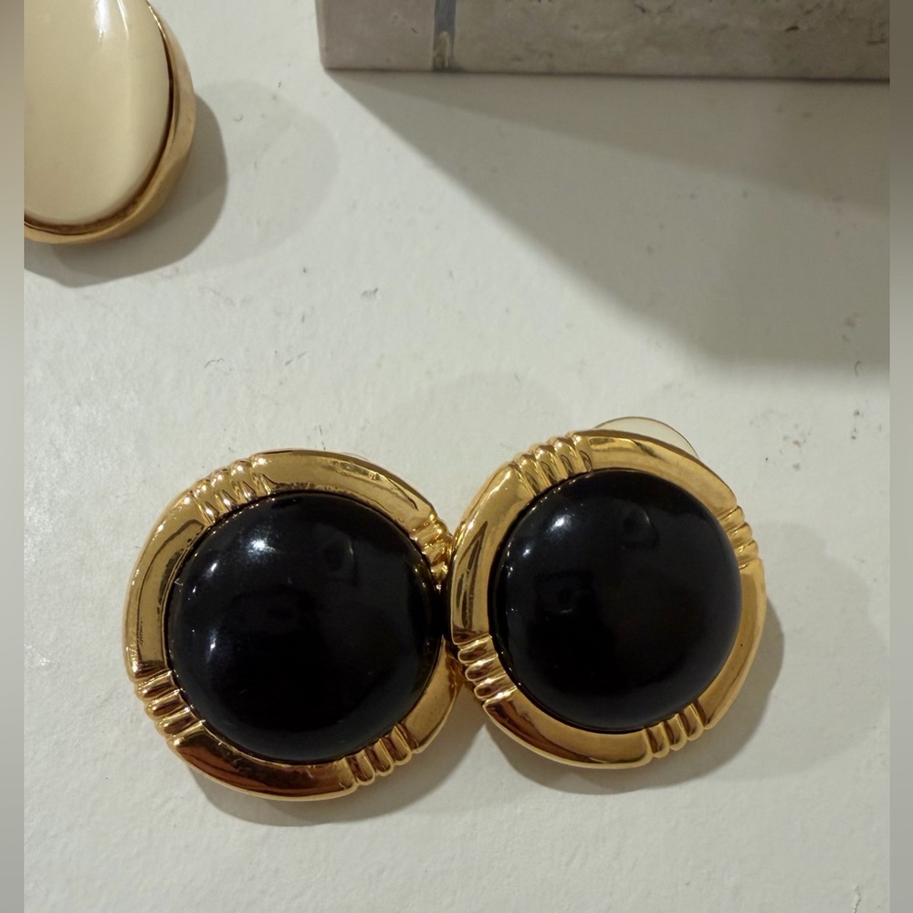 Gold Tone Black Earrings